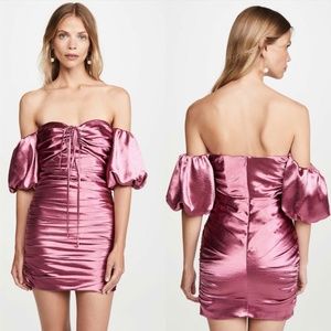 Cinq a Sept Tati Metallic Off The Shoulder Mini Dress Pink, Size Small